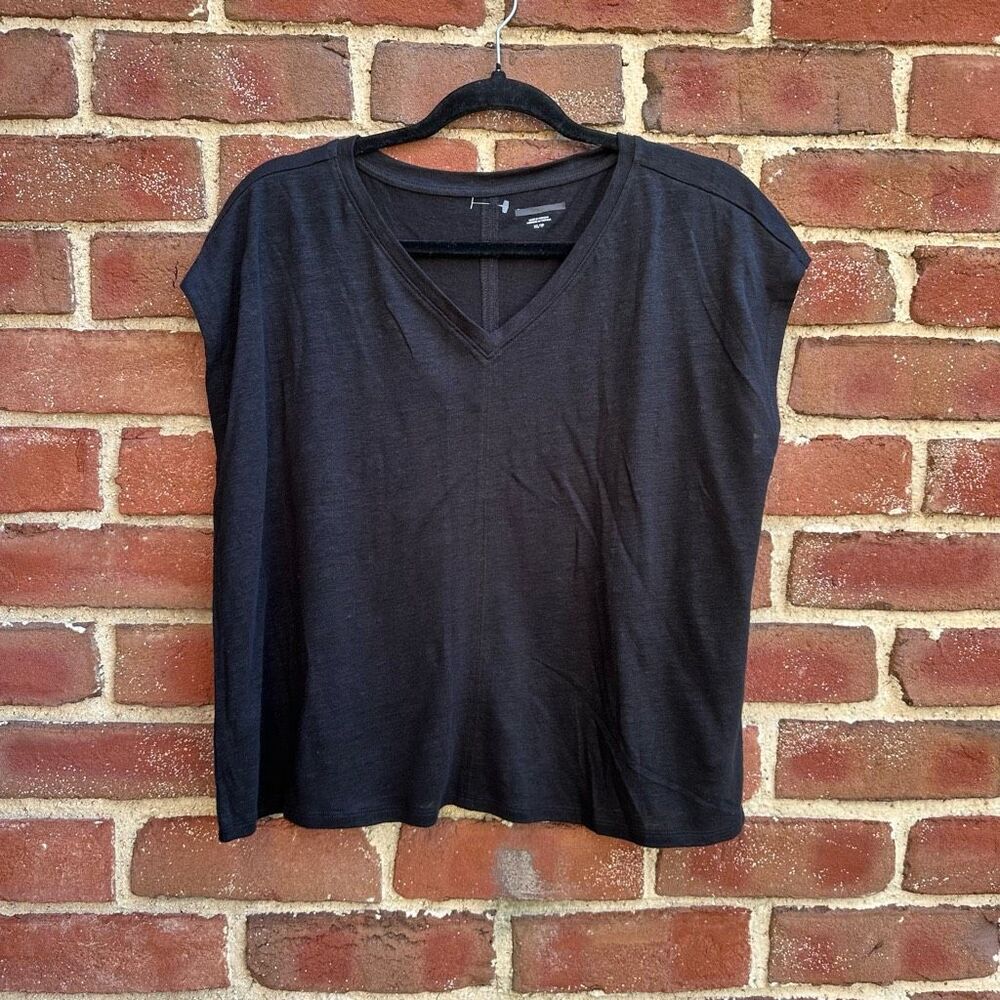 Eileen Fisher Black V-Neck Cap Sleeve Top